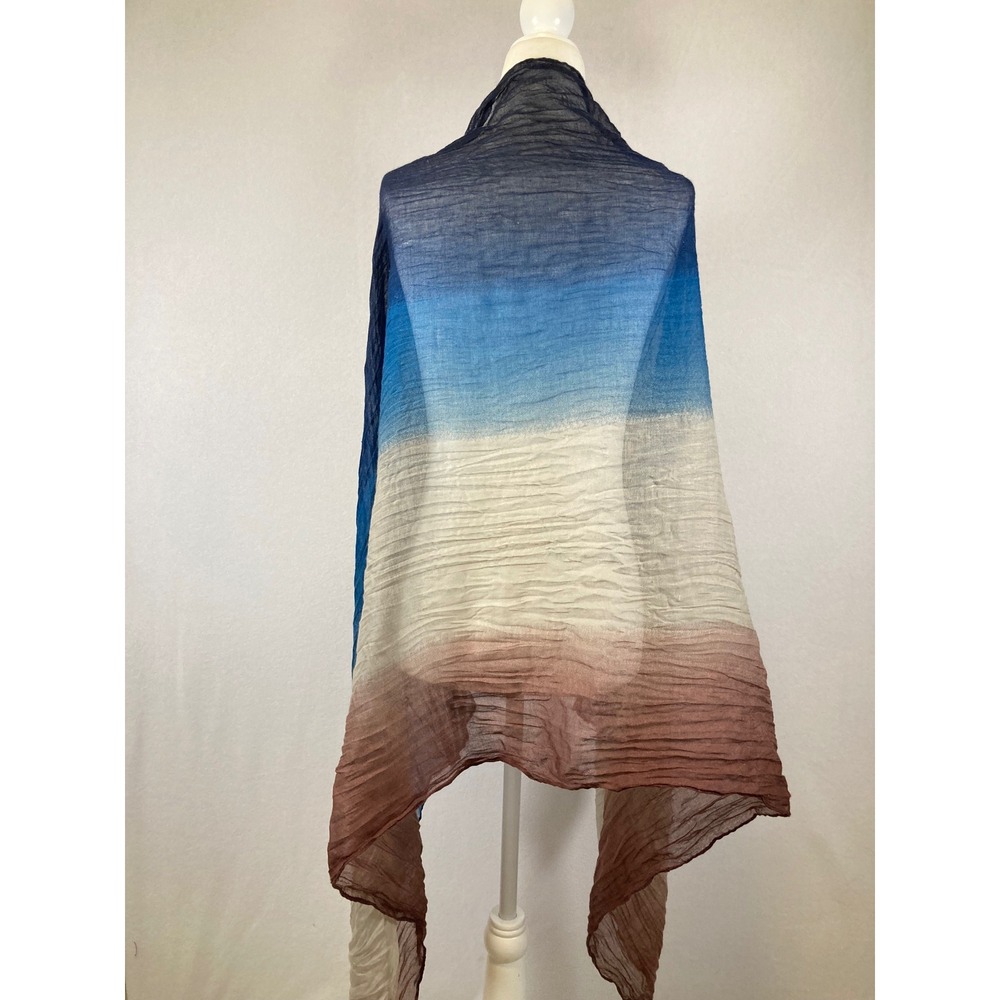 Boho Coastal Unbranded Women OS Blue Brown Ombre Crinkle Gauze Lightweight Scarf